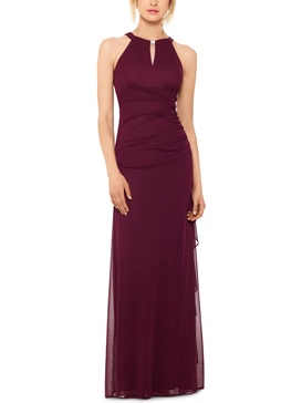petites womens keyhole ruffled evening dress