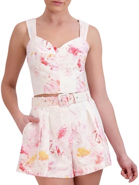 womens printed sweetheart neckline cropped