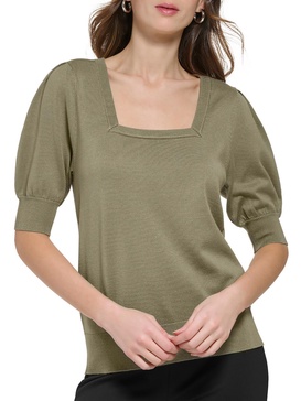 womens ribbed trim square neck pullover sweater
