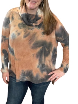 cowlneck sweater in charcoal/rust