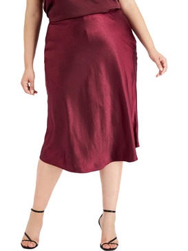 plus womens satin calf midi skirt