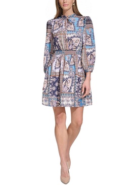 womens tie neck short mini dress
