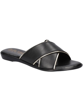 tab womens leather metallic trim slide sandals