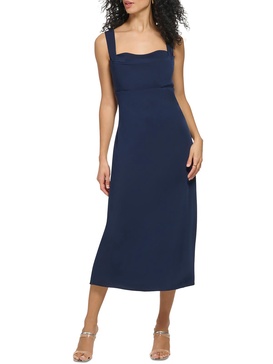 womens sleeveless draped neck midi dress