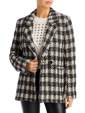 diana womens wool blend check print double-breasted blazer