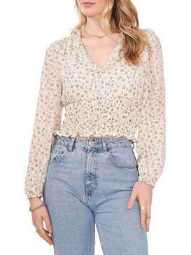 womens floral smocked cropped