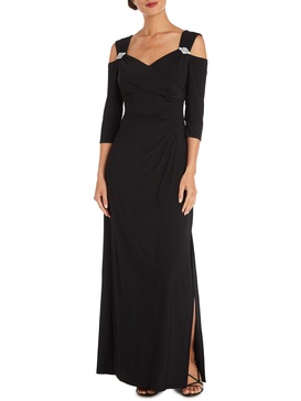womens embellished cold shoulder evening dress
