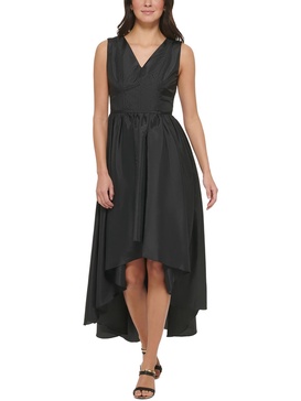 womens v neck tea length midi dress