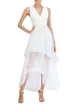 womens metallic hi-low evening dress