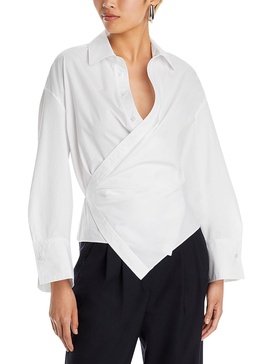 womens cotton button down wrap top
