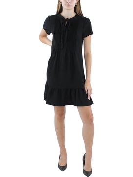 womens short sleeve tie neck mini dress