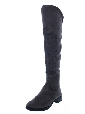 princeton womens faux suede floral embriodery over-the-knee boots