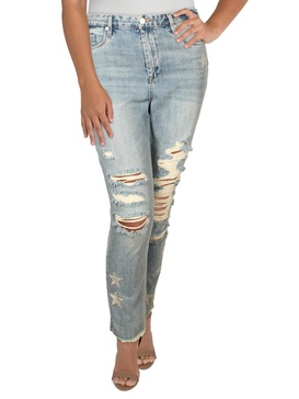 womens denim patchwork straight crop jeans