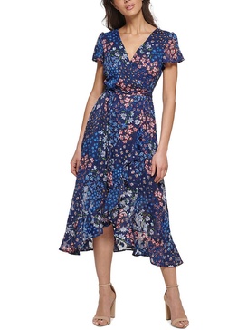 womens ruffled hi-low midi dress