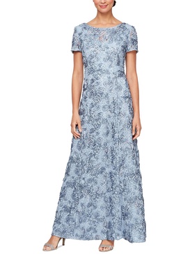 plus womens sequined rosette formal dress