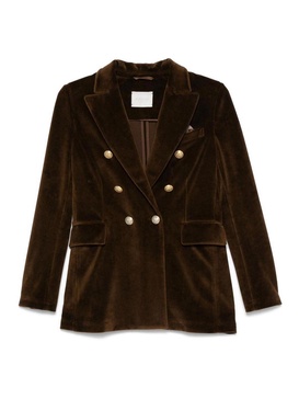 Brown Velvet Double-Breasted Blazer