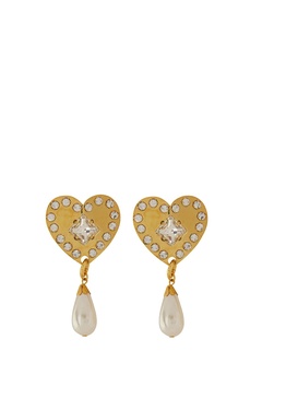 Metal Heart Earrings With Crystals