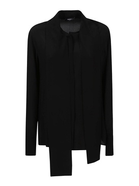 Pussy bow crepe de chine buttoned shirt