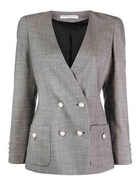 Double breasted tartan wool jacket