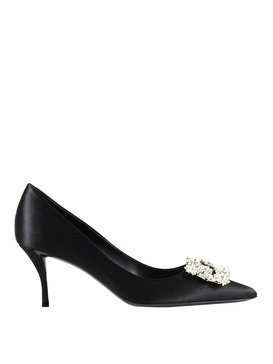 Flower Strass buckle satin pumps