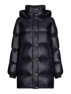 Womens Long Blue Quilted Down Jacket