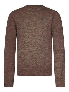 Hazelnut-Colored Wool Crew Neck Sweater