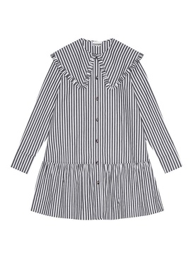 Stripe Cotton Big Collar Mini Shirt Dress