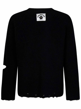 Black Merino Wool Crew-Neck Sweater for Kids