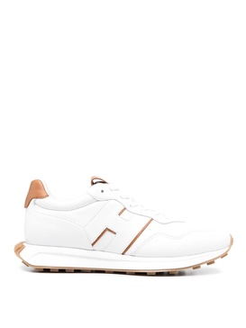 Contrast-detailing leather sneakers