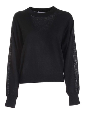 Embroidered insert sweater in black
