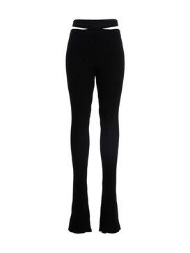 Ribbed Flared Trousers Pants Black
