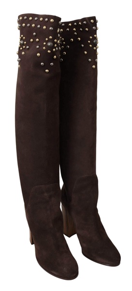 Dolce & Gabbana  Brown Suede Studded Knee High Shoes Boots