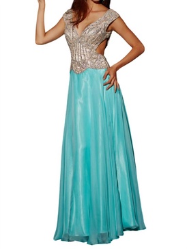chiffon prom dress in aqua