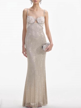 rhinestone maxi dress in cream