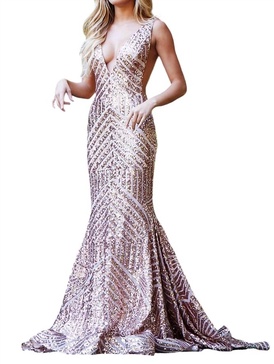 sequin embellished v-neck dress in rosegold