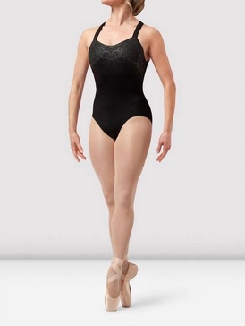 amber open back print leotard in black