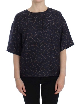 Dolce & Gabbana  Blue gold key print silk blouse