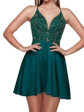 embellished top mini dress in pine
