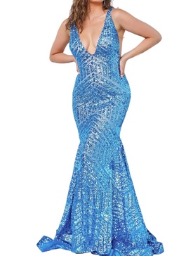 sequin embellished v-neck dress in lt.blue