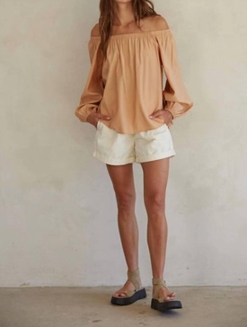 l7004 | off the shoulder long sleeve top in peach