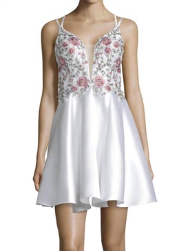 floral v-neck prom dress in diamond white
