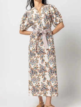 split neck full sleeve maxi dress in spring watercolor