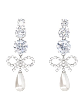 Crystal Bow Pearl Earrings