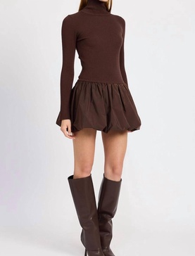 turtle rib sweater mini dress in espresso