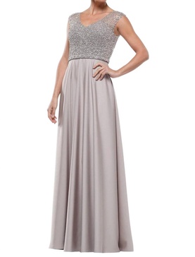 beaded bodice flowy a-line dress in nude