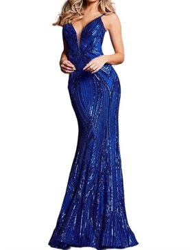 mermaid sequin prom dress in royal blue