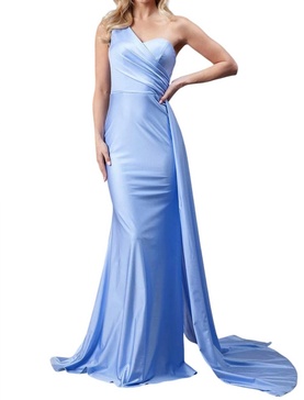 fitted one shoulder lycra gown in powderblue