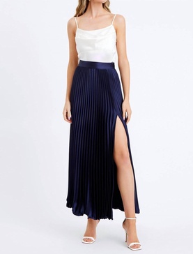 honor pleated maxi skirt in navy
