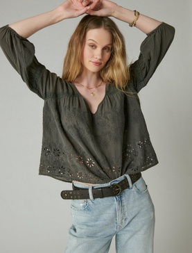 women's eyelet embroidered peasant top