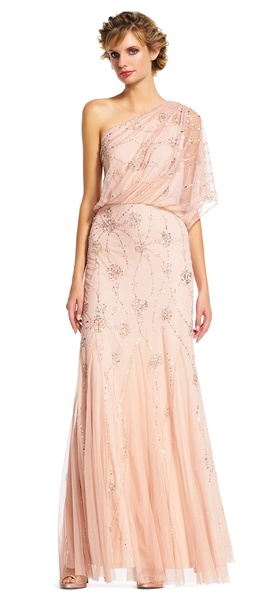 Adrianna Papell Women's One Shoulder Beaded Dress